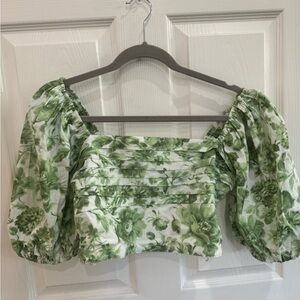 Abercrombie Floral Green Puffy sleeve top Size Medium